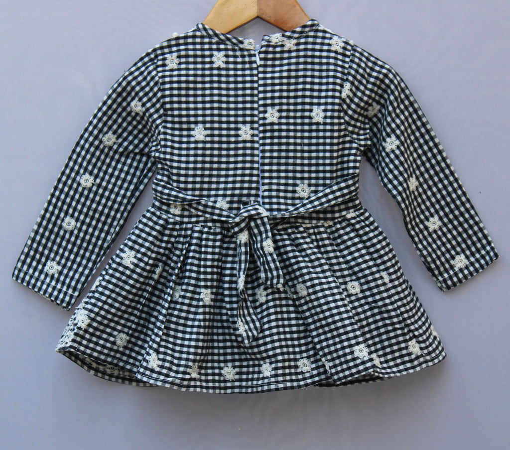 Long Sleeve Party Wear Frock with Lace Collar & Bow