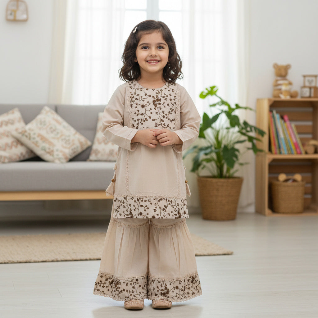 Embroidered Kurti & Sharara Set Soft & Comfortable Kids Ethnic Wear