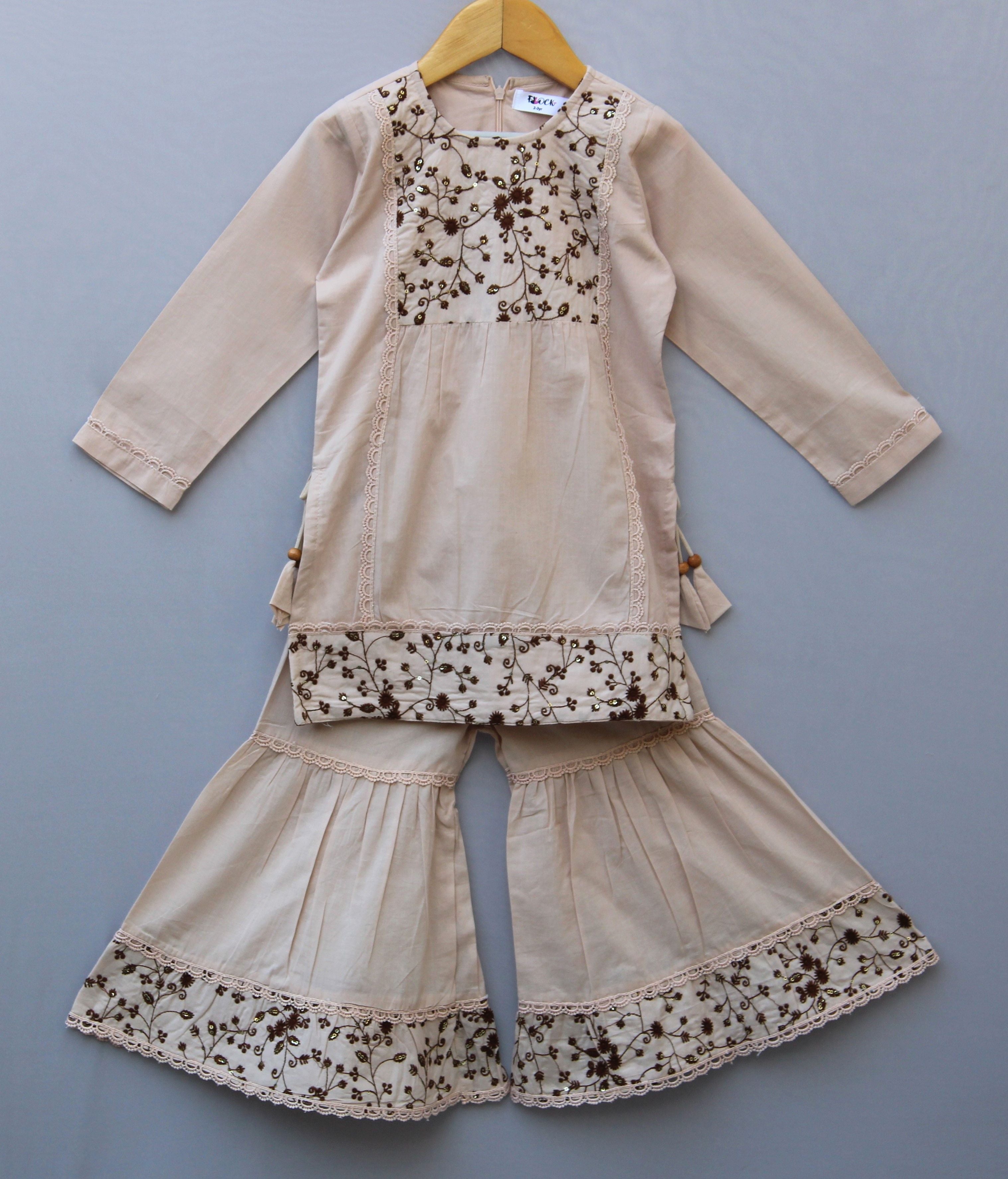 Embroidered Kurti & Sharara Set Soft & Comfortable Kids Ethnic Wear