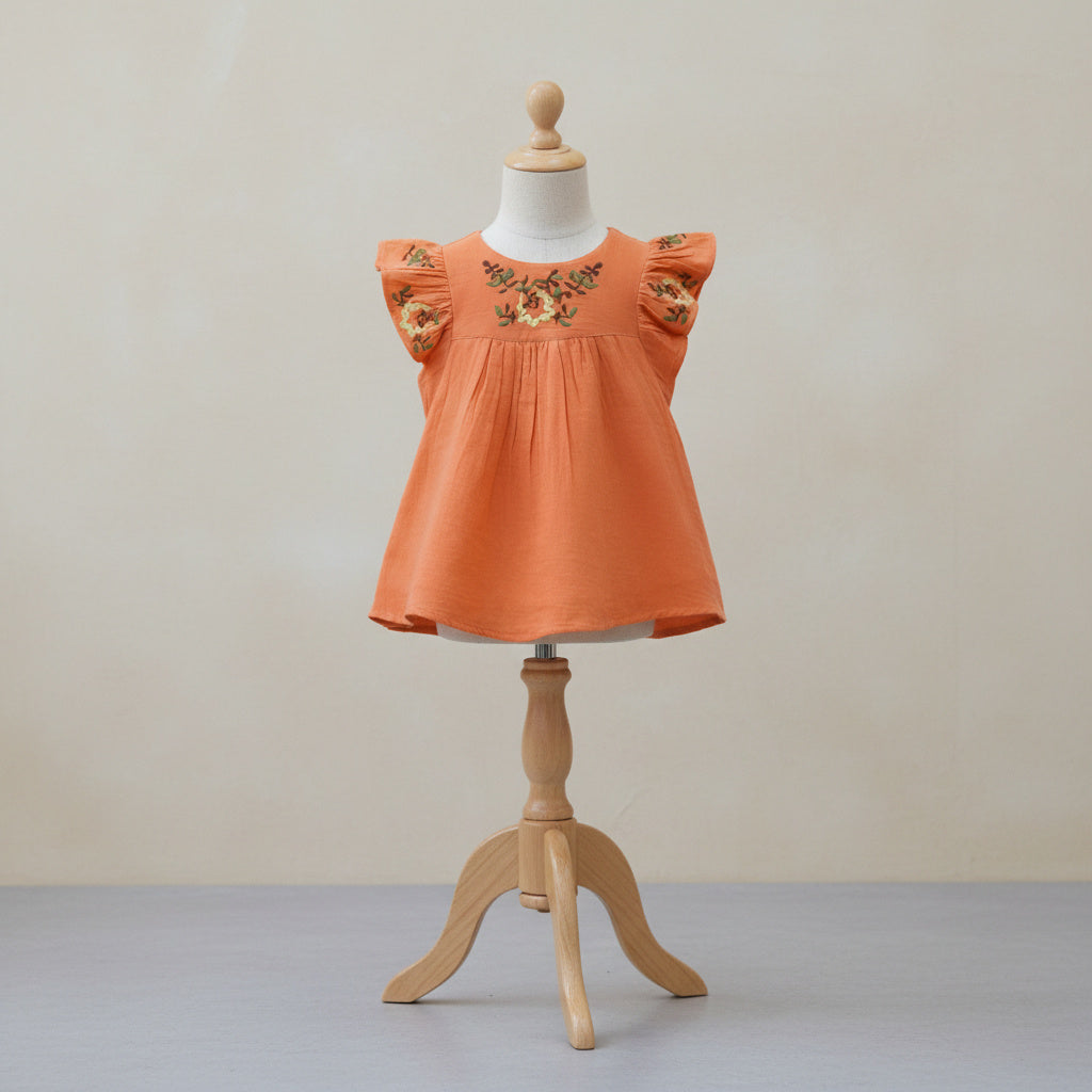Embroidered Flutter Sleeve short design frock