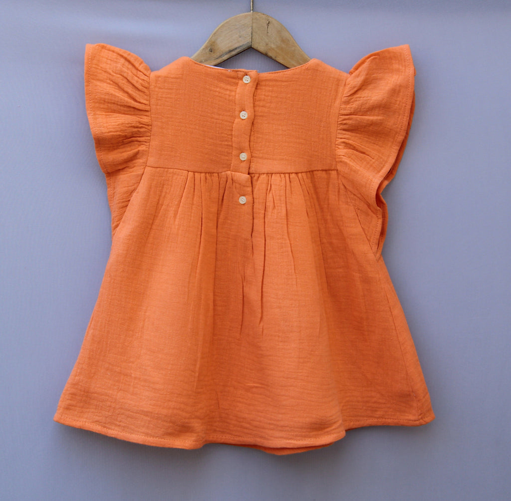 Embroidered Flutter Sleeve short design frock