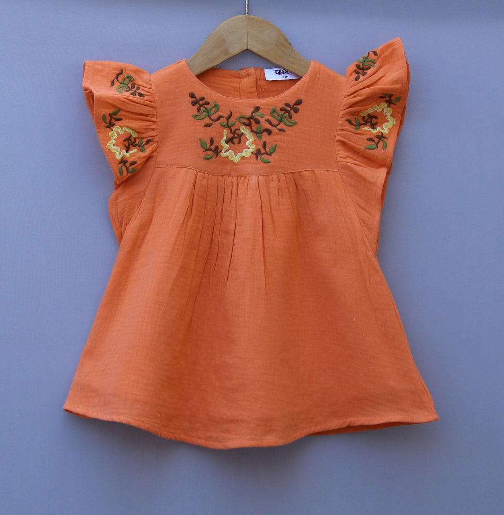 Embroidered Flutter Sleeve short design frock