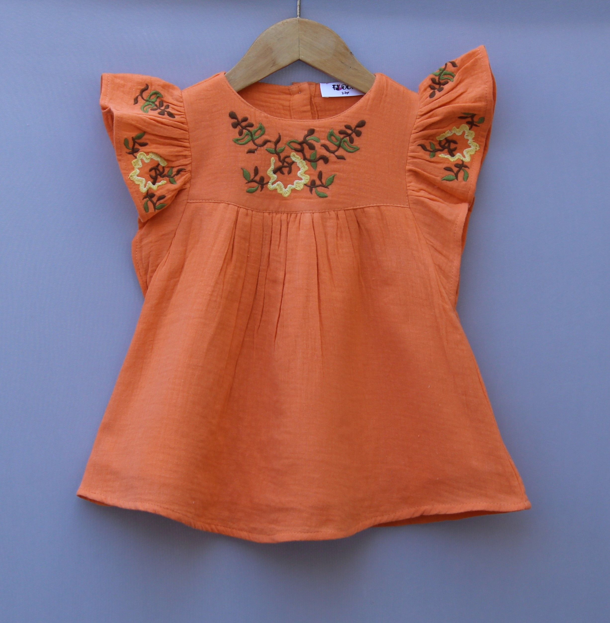 Embroidered Flutter Sleeve short design frock