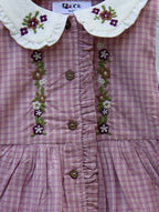 Gingham Embroidered Frock with Puff Sleeves