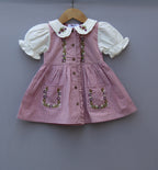Gingham Embroidered Frock with Puff Sleeves