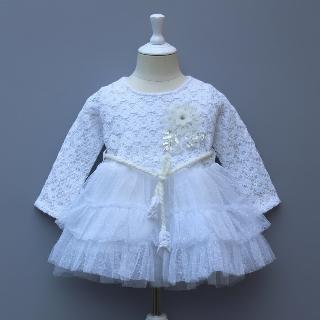 Party Wear Frock | Lace Bodice & Layered Net Dress