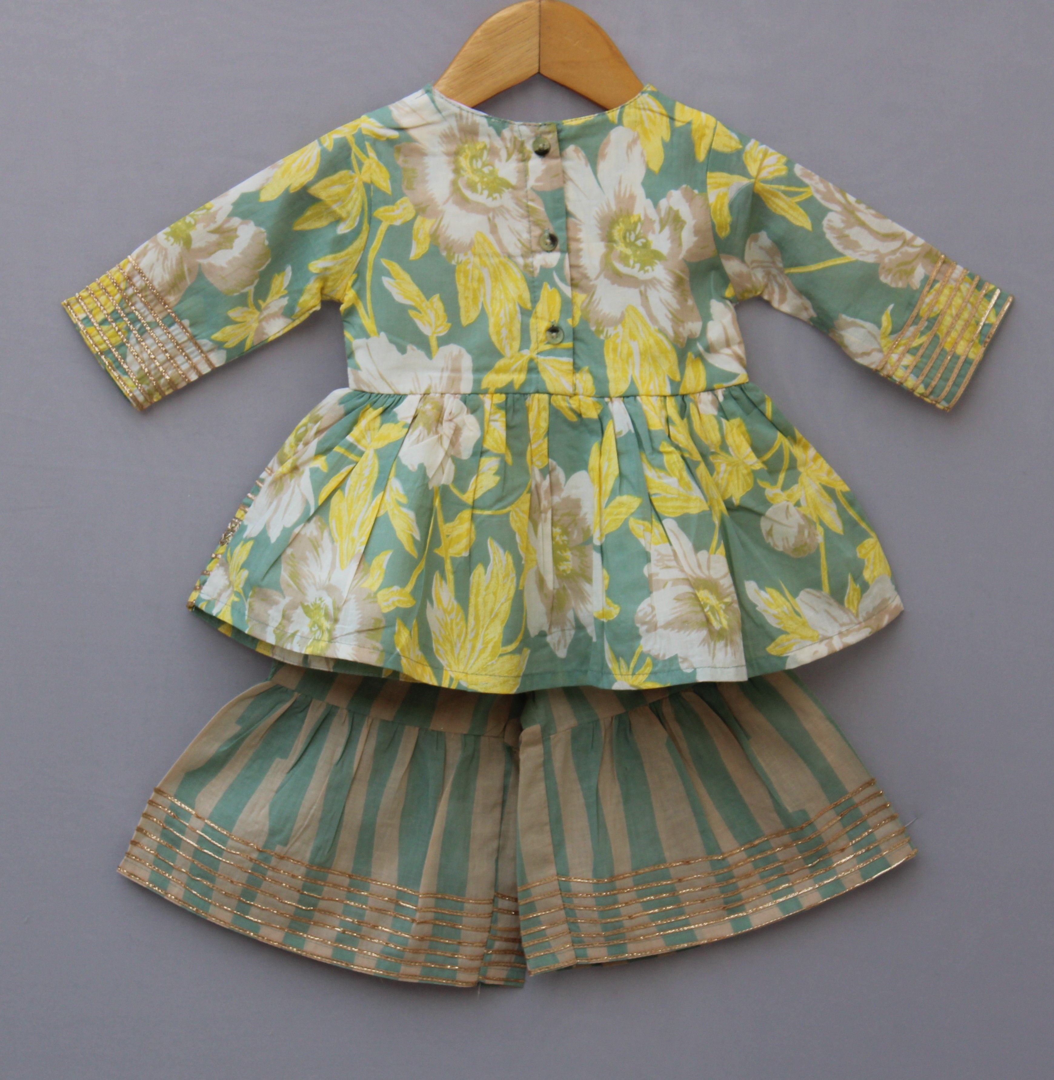 Floral Printed Kurti & Sharara Set | Pure Cotton Ethnic Dress