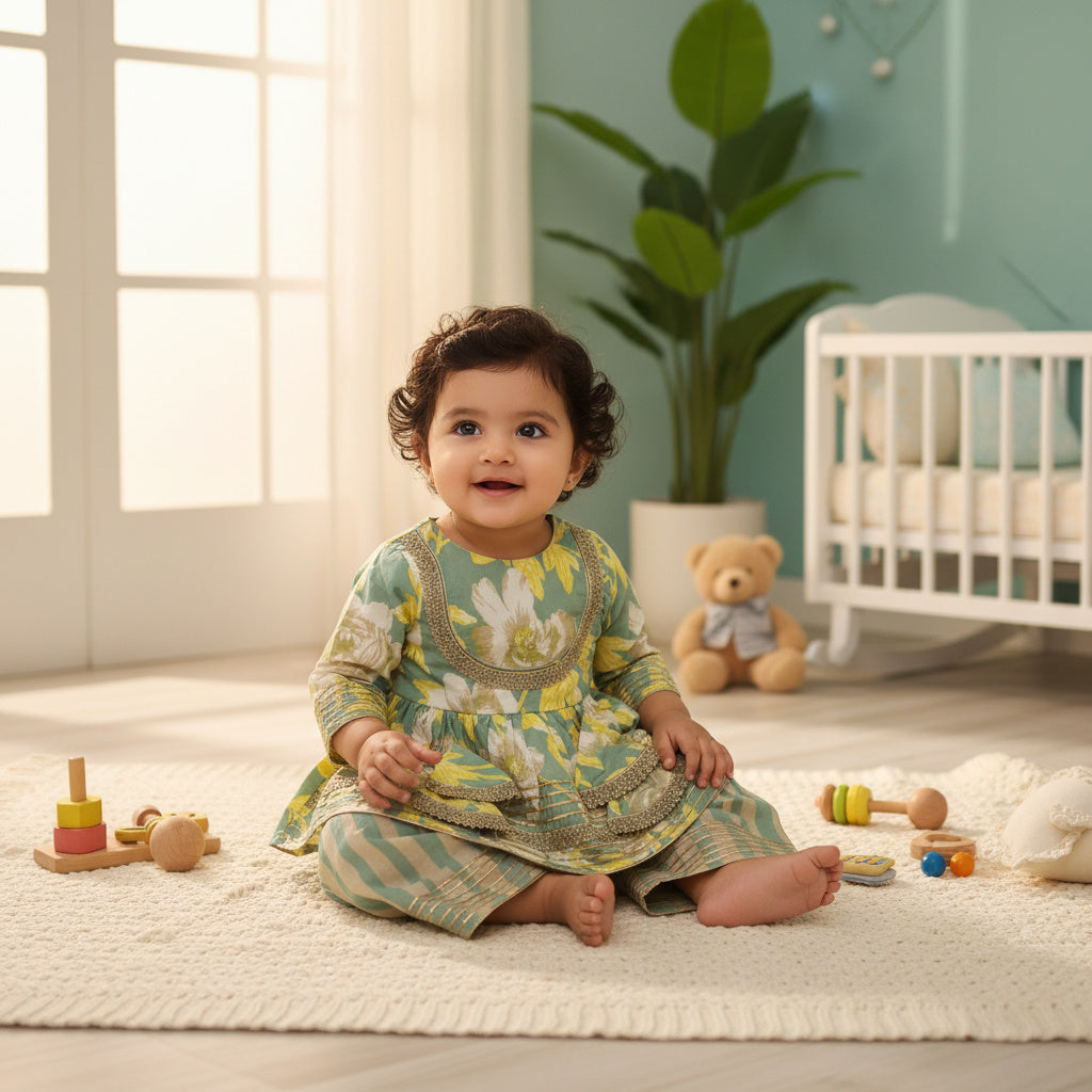 Floral Printed Kurti & Sharara Set | Pure Cotton Ethnic Dress