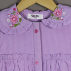 Lavender Frock | Embroidered Collar Dress with Puff Sleeves