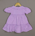 Lavender Frock | Embroidered Collar Dress with Puff Sleeves