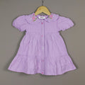 Lavender Frock | Embroidered Collar Dress with Puff Sleeves