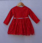 Red Long-Sleeve Lace Party Dress with Comfort Lining