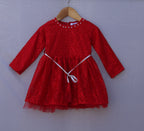 Red Long-Sleeve Lace Party Dress with Comfort Lining