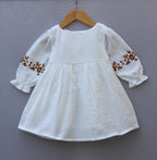 Off-White Embroidered Cotton Frock – Full Sleeve | Premium Comfort Wear