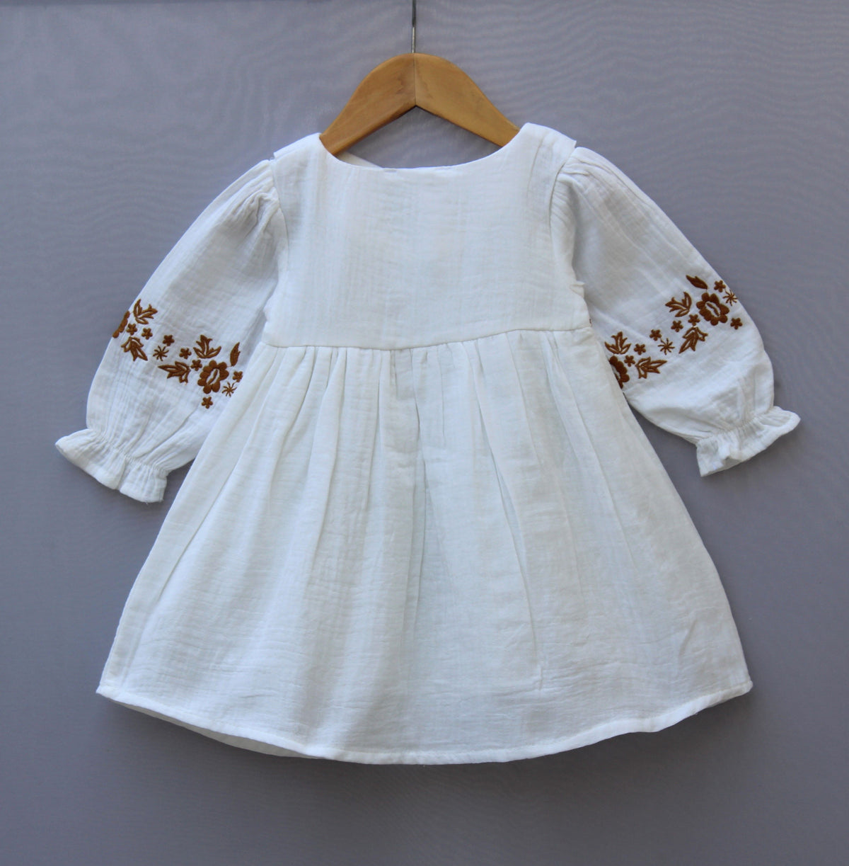 Off-White Embroidered Cotton Frock – Full Sleeve | Premium Comfort Wear