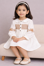 Off-White Embroidered Cotton Frock – Full Sleeve | Premium Comfort Wear