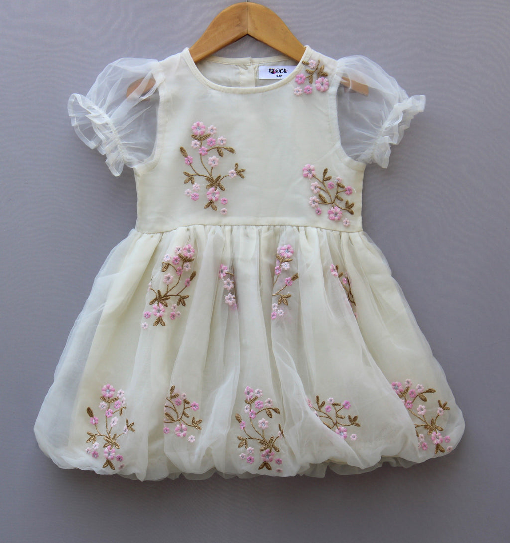 ✨ Premium Baby Girl Cream Floral Net Party Dress
