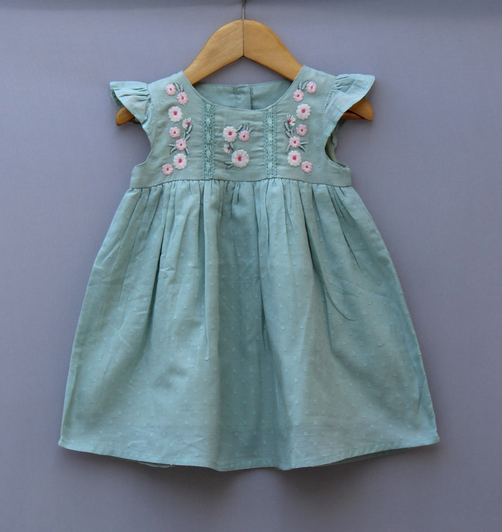 Mint Green Embroidered Cotton Dress – Soft & Elegant