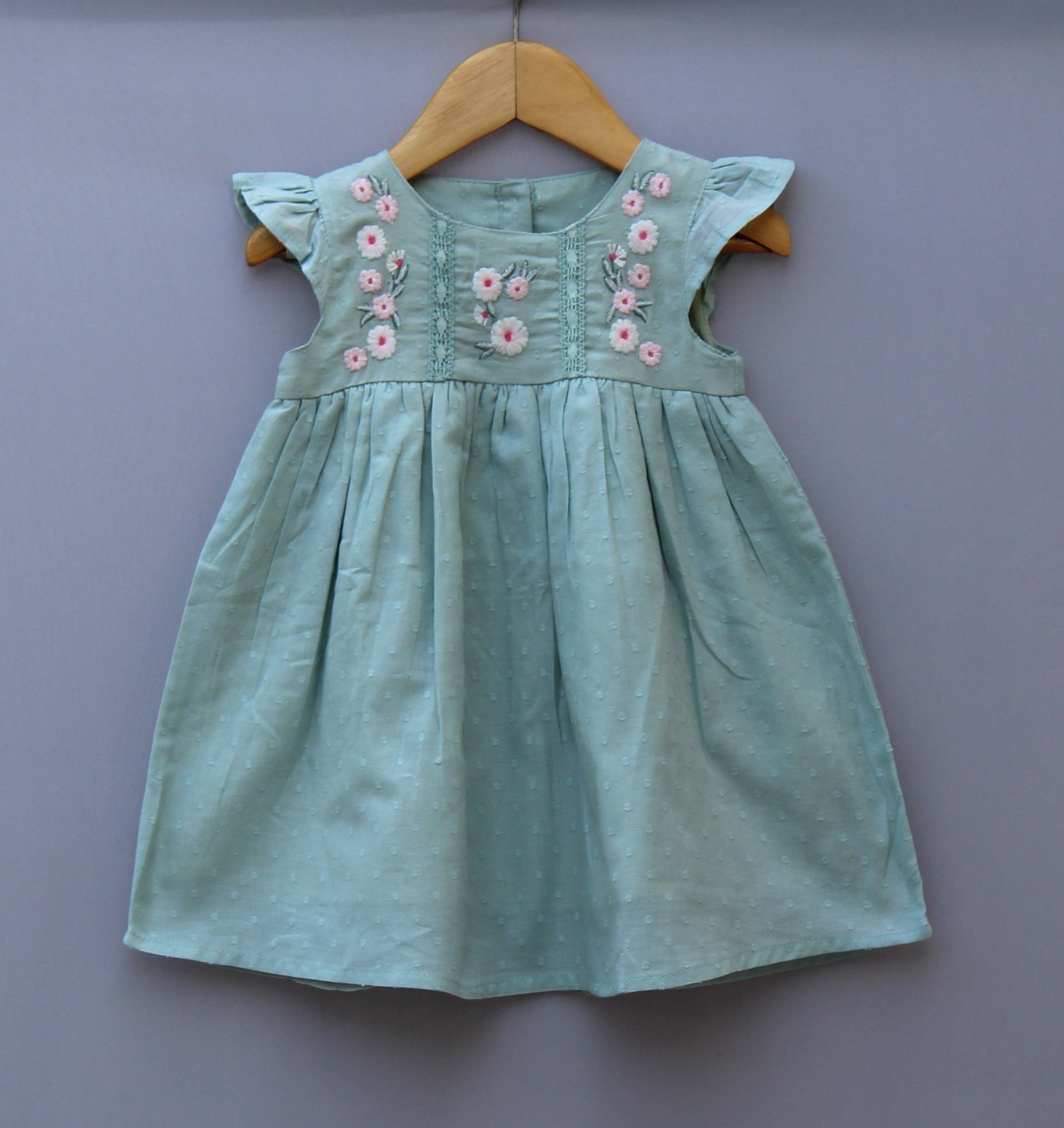 Mint Green Embroidered Cotton Dress – Soft & Elegant