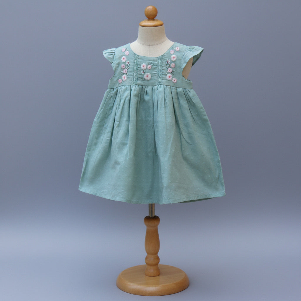 Mint Green Embroidered Cotton Dress – Soft & Elegant