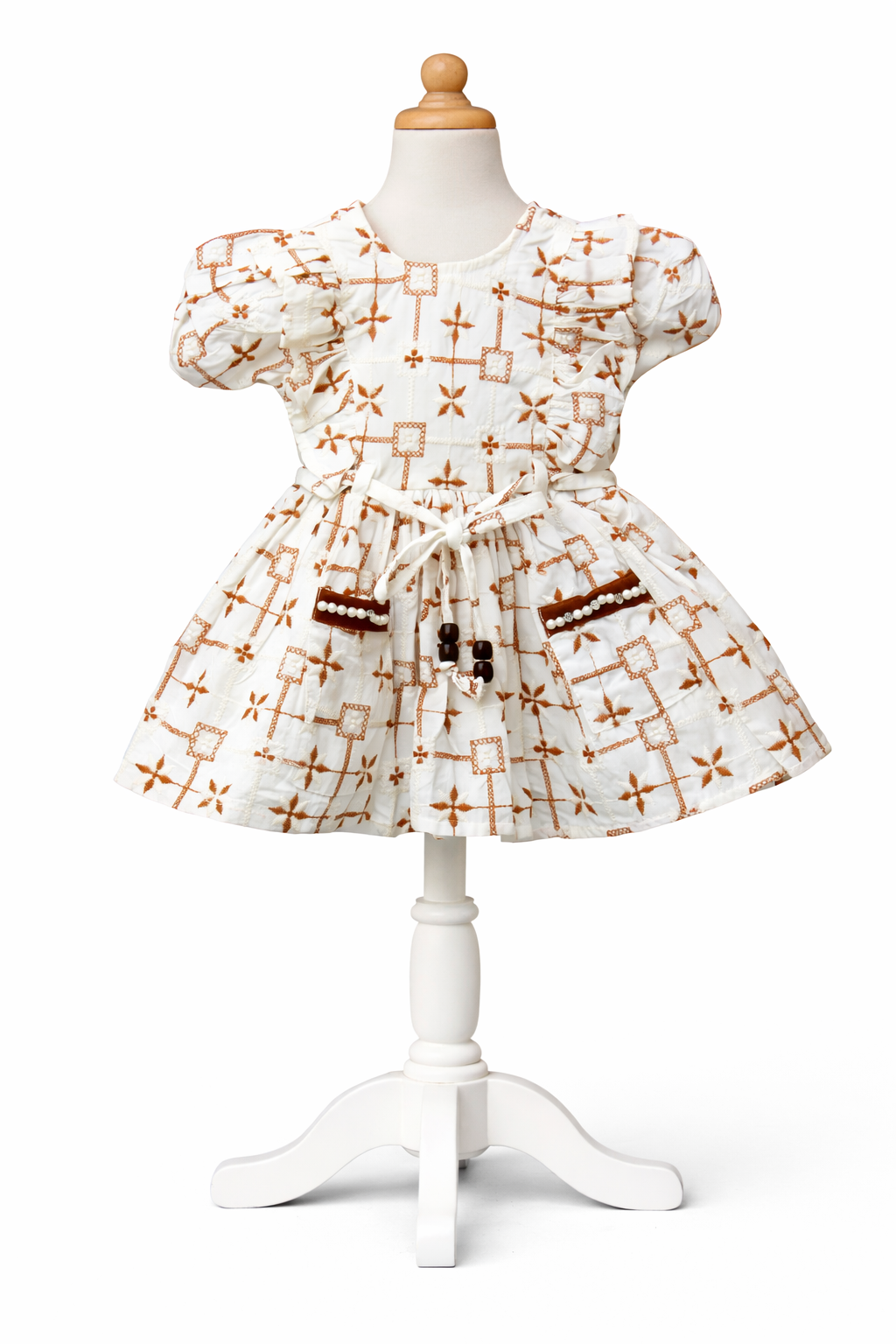Embroidered Cotton Frock with Belt & Pocket Detailing