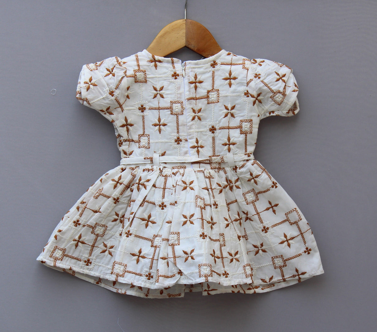 Embroidered Cotton Frock with Belt & Pocket Detailing