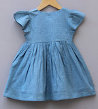 Denim-Look Cotton Frock with Embroidered Smocking