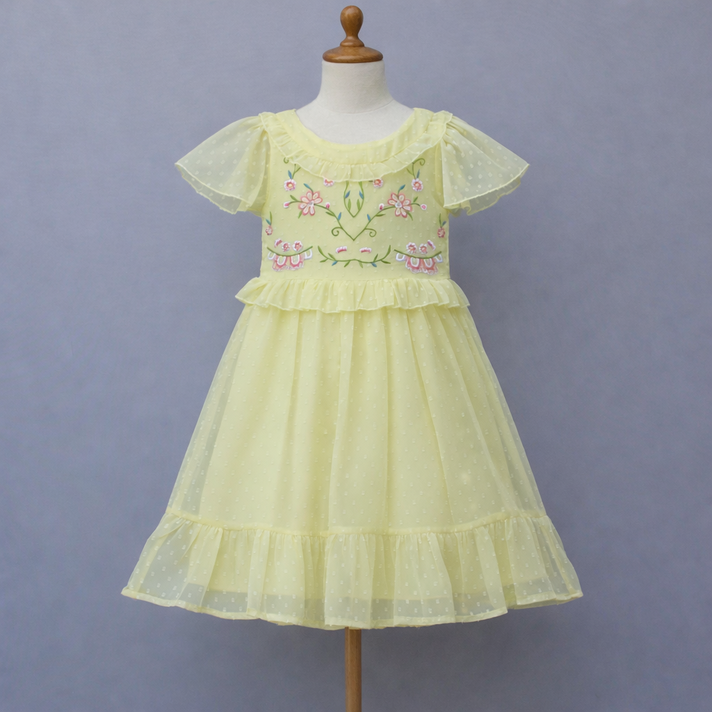 Girls Embroidered  Party Wear Frock – Soft, Elegant & Princess-Style Outfit