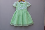 Girls Mint Green  Embroidered Net Dress