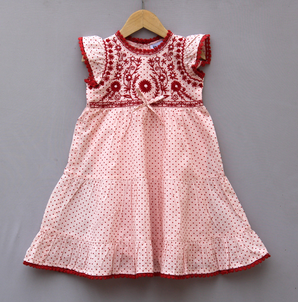 ​❤️ Embroidered Polka Dot Cotton Frock – Elegant, Soft & Comfortable Party Wear