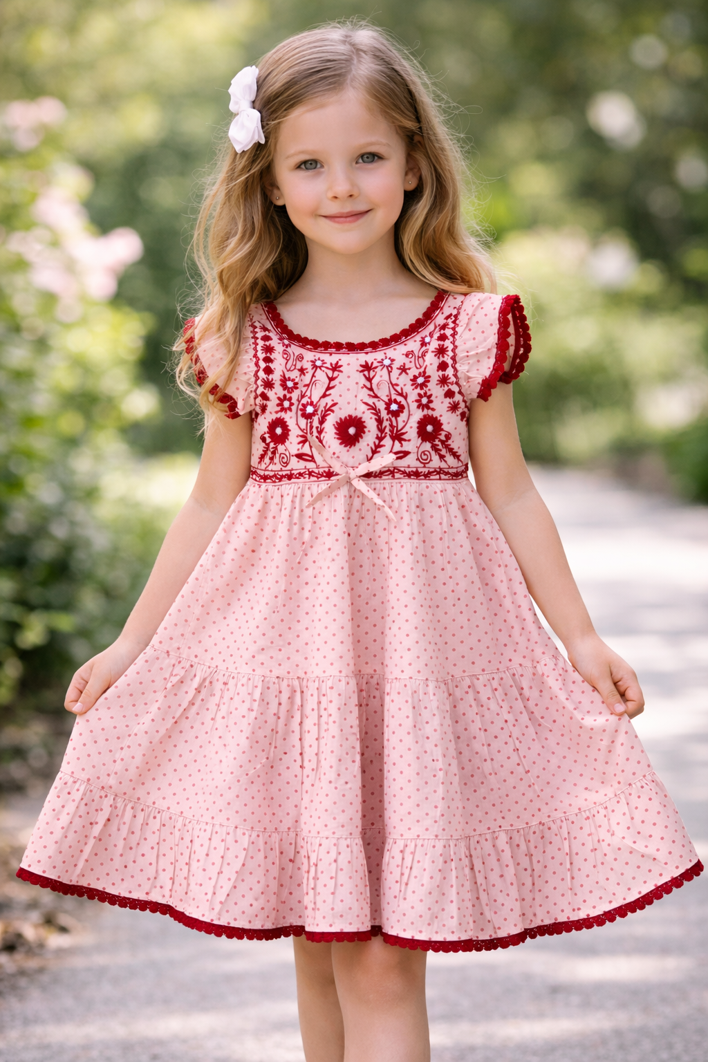 ​❤️ Embroidered Polka Dot Cotton Frock – Elegant, Soft & Comfortable Party Wear