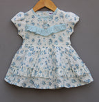🌸 Baby Girls Floral Cotton Dress (Blue & White)