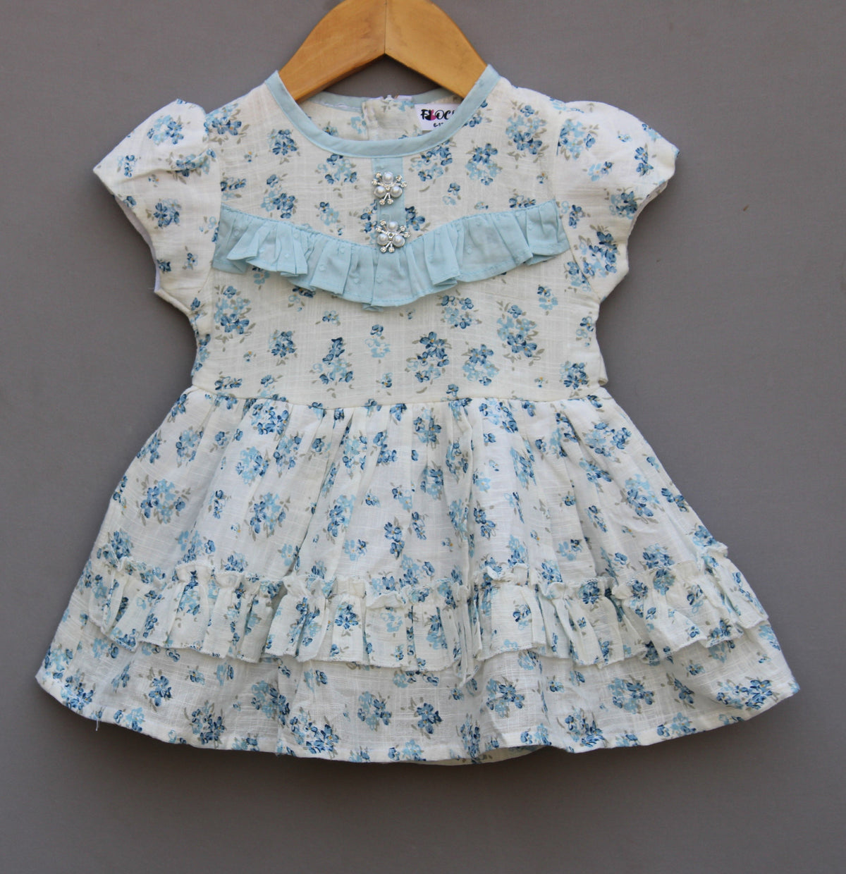 🌸 Baby Girls Floral Cotton Dress (Blue & White)
