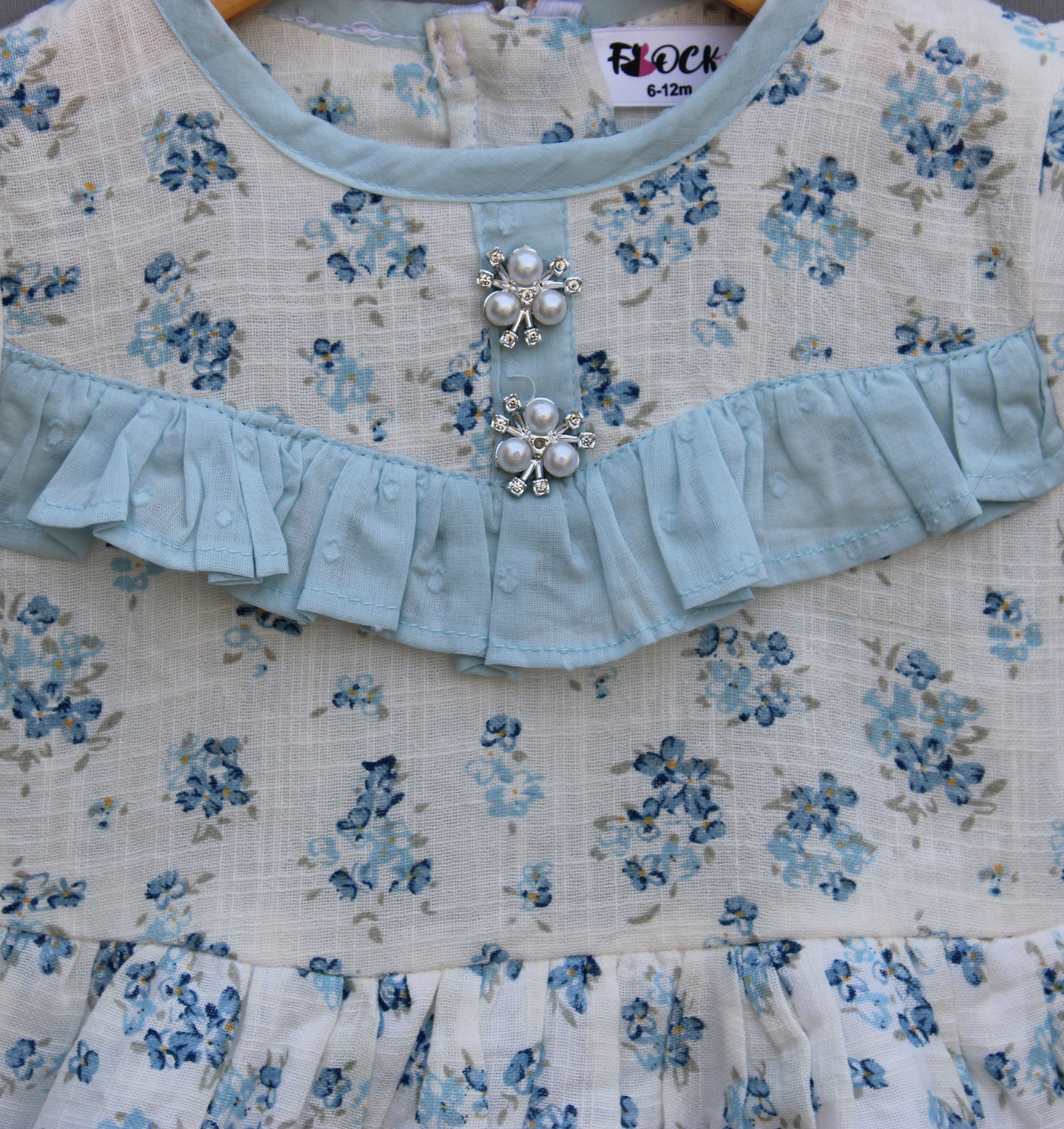 🌸 Baby Girls Floral Cotton Dress (Blue & White)