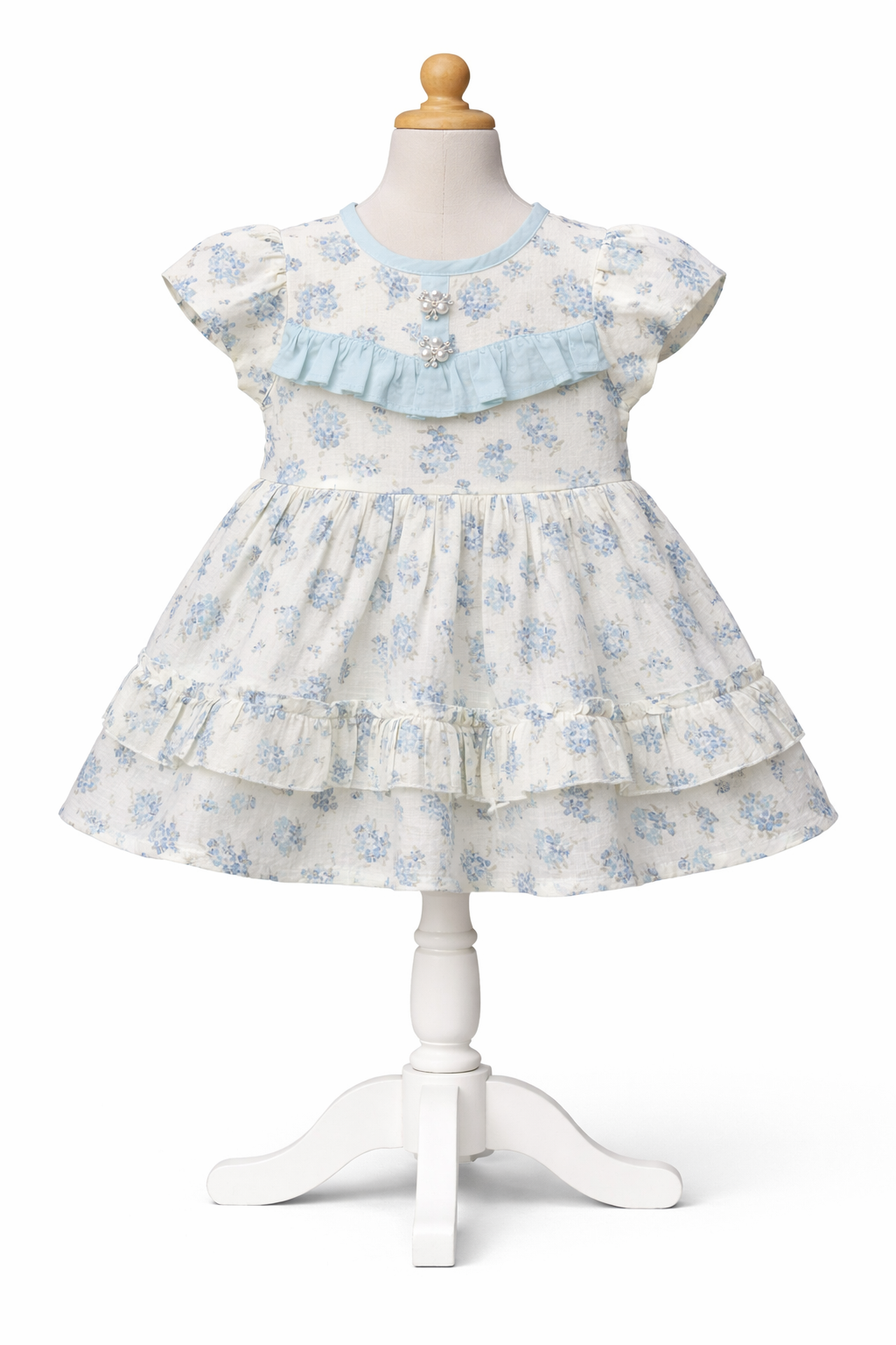 🌸 Baby Girls Floral Cotton Dress (Blue & White)