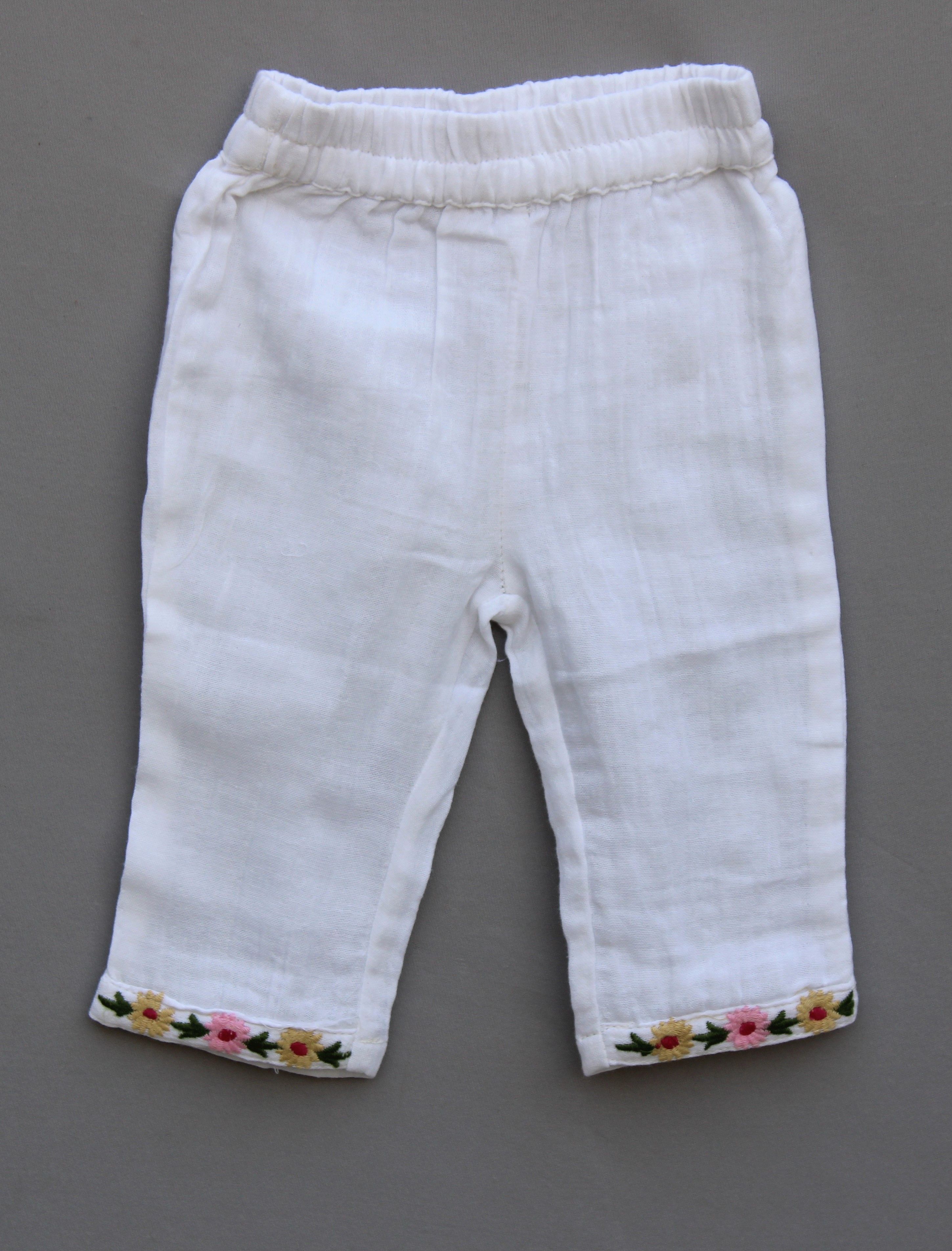 🌸 Baby Girls White Cotton Embroidered Co-Ord Set (Top & Pants)