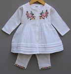 🌸 Baby Girls White Cotton Embroidered Co-Ord Set (Top & Pants)