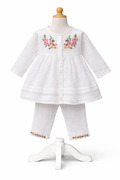 🌸 Baby Girls White Cotton Embroidered Co-Ord Set (Top & Pants)
