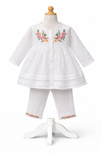 🌸 Baby Girls White Cotton Embroidered Co-Ord Set (Top & Pants)