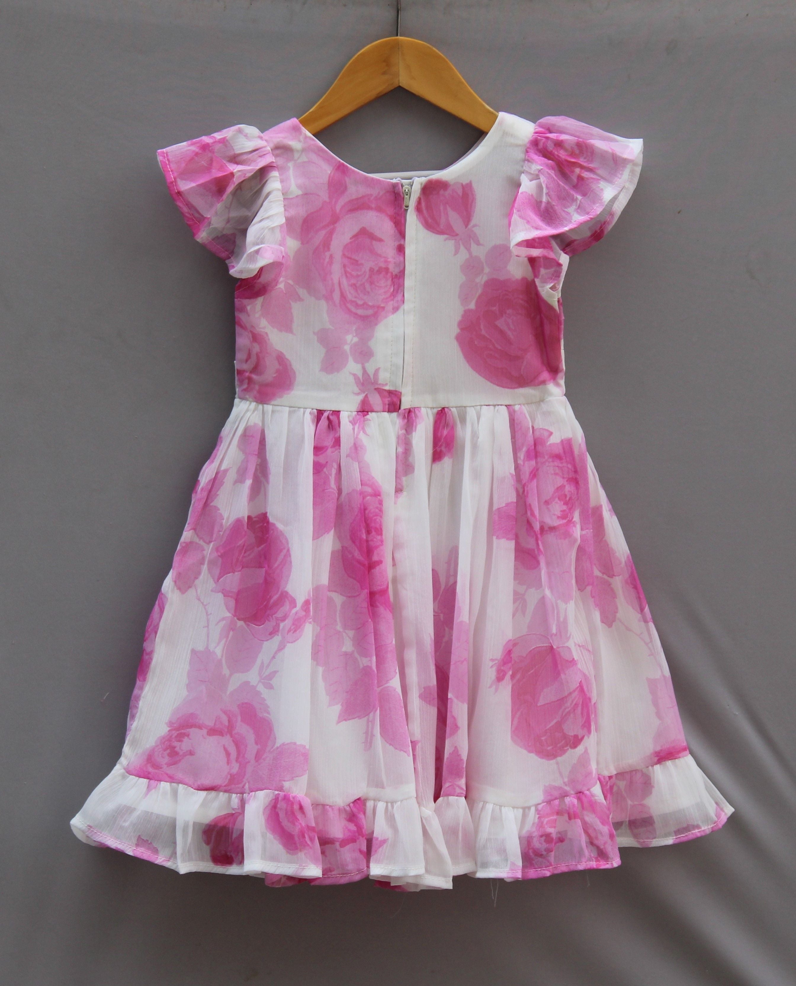 🌸 Baby Girls Pink Floral Party Dress (Elegant Flare Style)