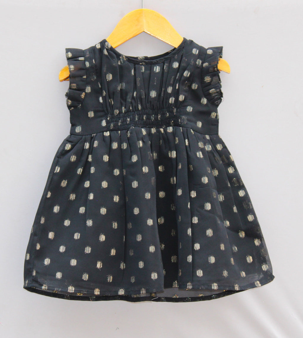 ​🖤 Baby Girls Black Party Dress with Gold Polka Dots