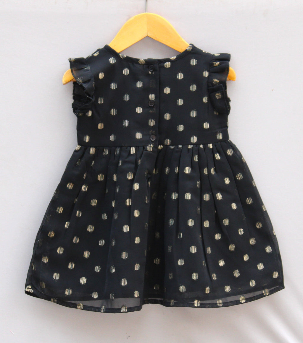 ​🖤 Baby Girls Black Party Dress with Gold Polka Dots