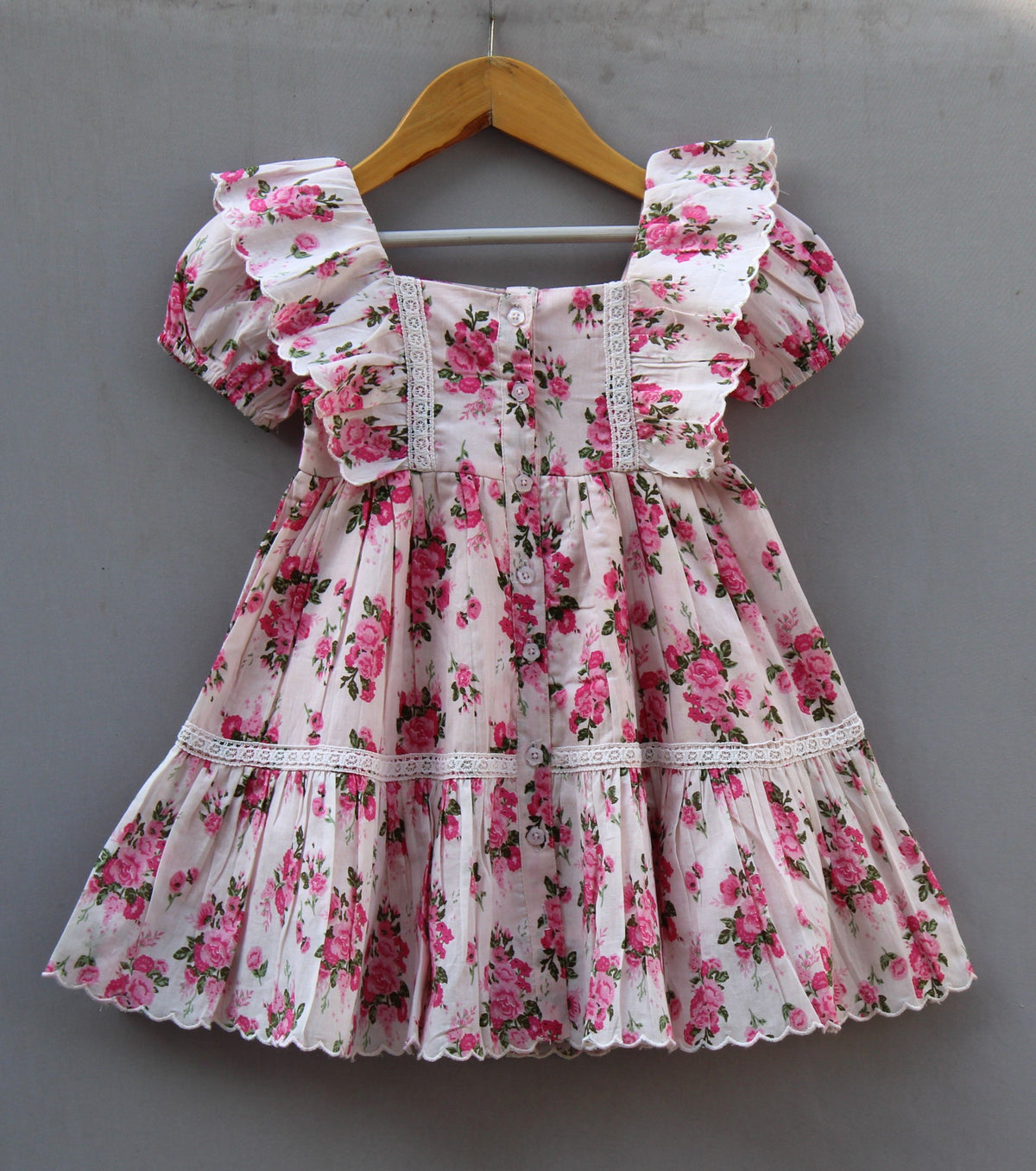 🌸 Baby Girls Pink Floral Cotton Dress (Vintage Frill Style)