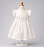 🤍 Baby Girls Elegant White Party cotton  Dress with Gold Dots
