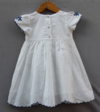 💙  White Embroidered Cotton Dress (Elegant Blue Floral Design)