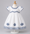 💙  White Embroidered Cotton Dress (Elegant Blue Floral Design)