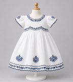 💙  White Embroidered Cotton Dress (Elegant Blue Floral Design)