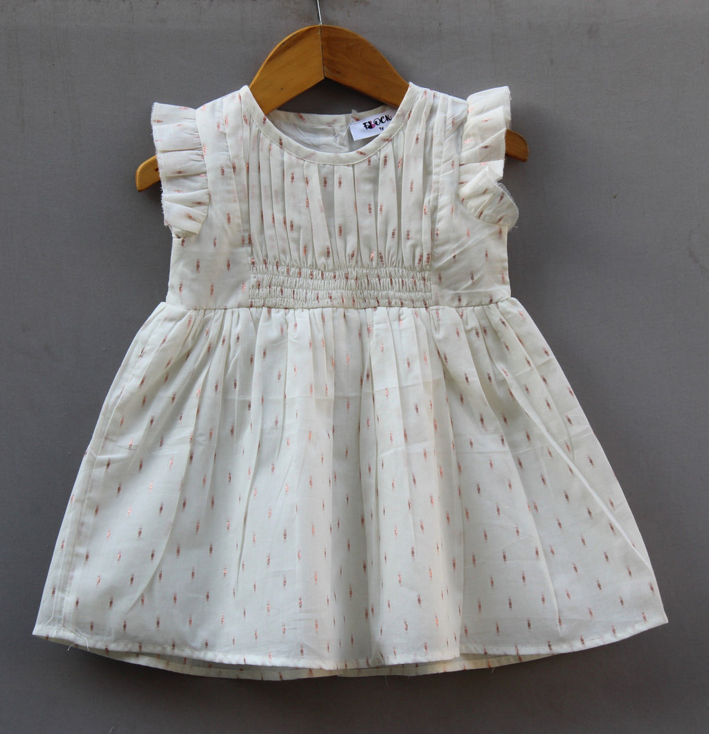 🤍 Baby Girls Elegant White Party cotton  Dress with Gold Dots