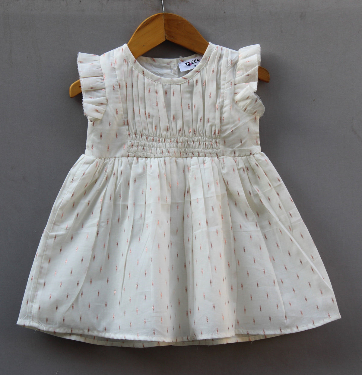 🤍 Baby Girls Elegant White Party cotton  Dress with Gold Dots