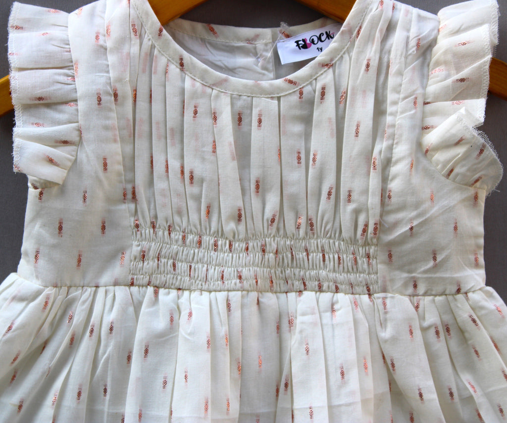 🤍 Baby Girls Elegant White Party cotton  Dress with Gold Dots